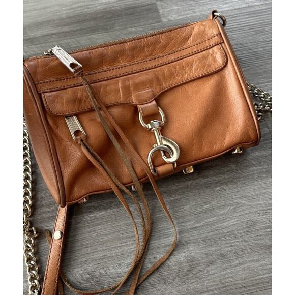 Rebecca Minkoff Mini Mac Brown Leather Crossbody Purse Bag Moto Gold Boho Chain - Picture 7 of 7